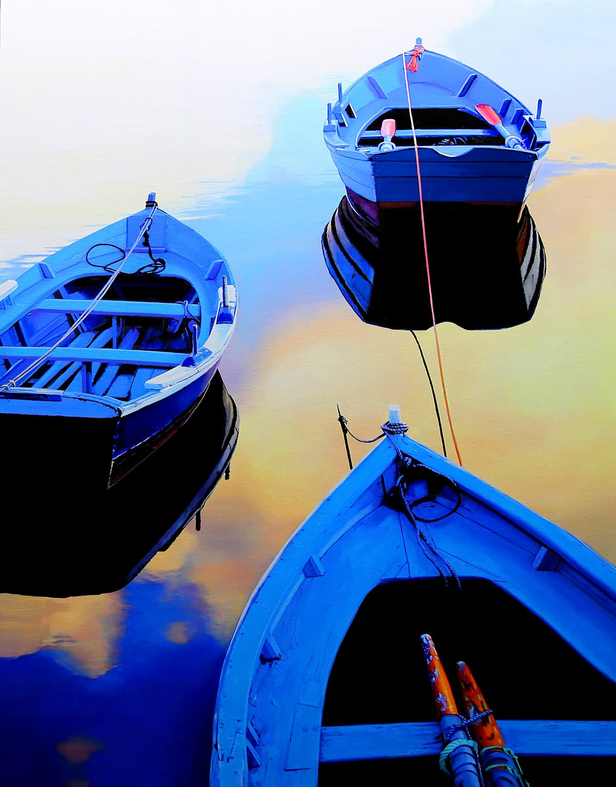 3 blue boats